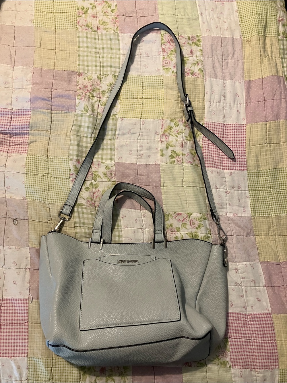 Steve Madden Light Gray Pebbled Leather Shoulder Tote